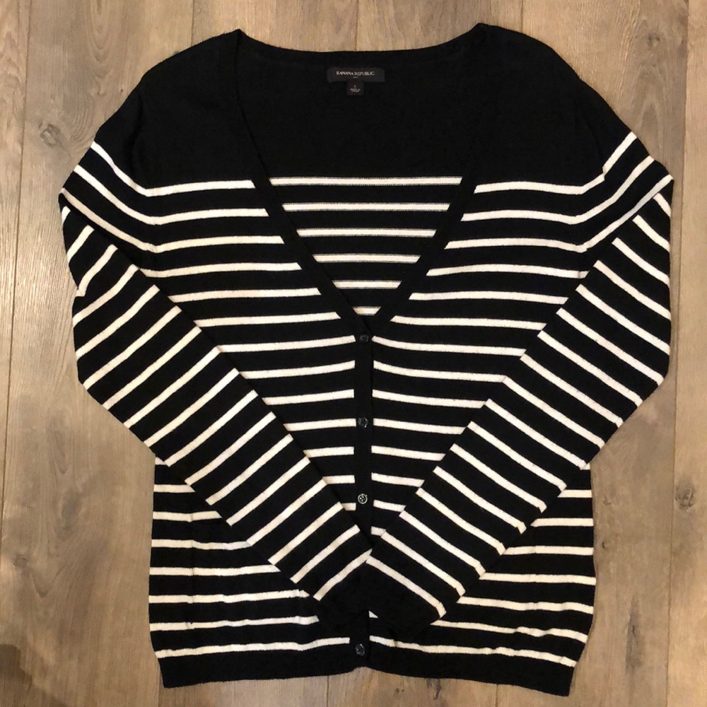 Banana Republic black and white striped cardigan
